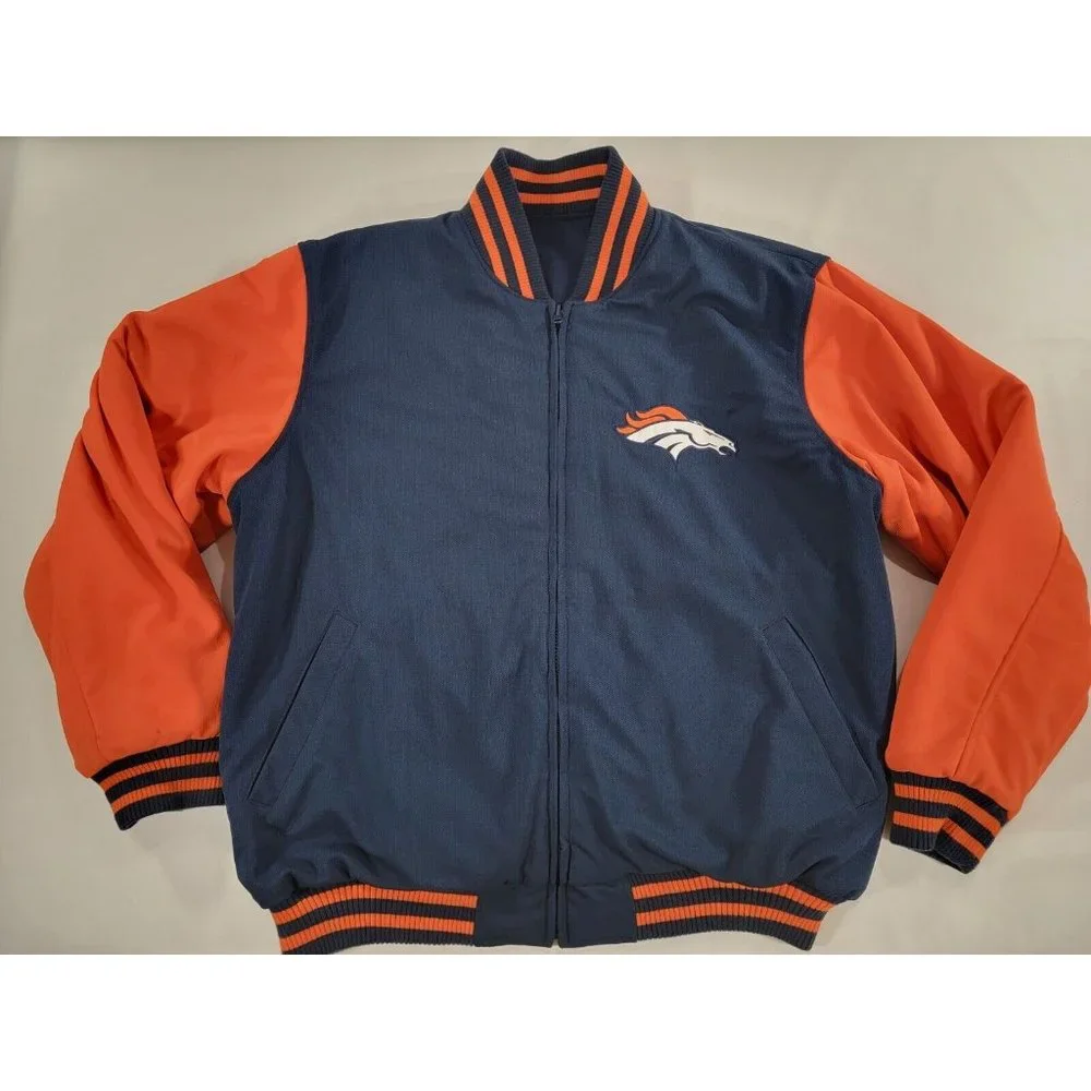 NFL Denver Broncos Reversible Super Bowl Varsity Jacket Coat Men's Sz L Coat EUC
